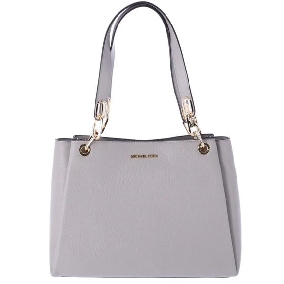 Michael Kors Trisha Large Triple Gusset Compartment Shoulder Bag Pearl Grey - Picture 2 of 7